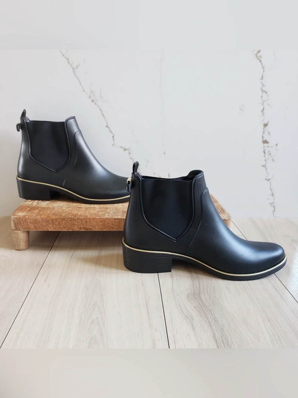 kate spade Black Chelsea Ankle Boots with‎ Gold Trim